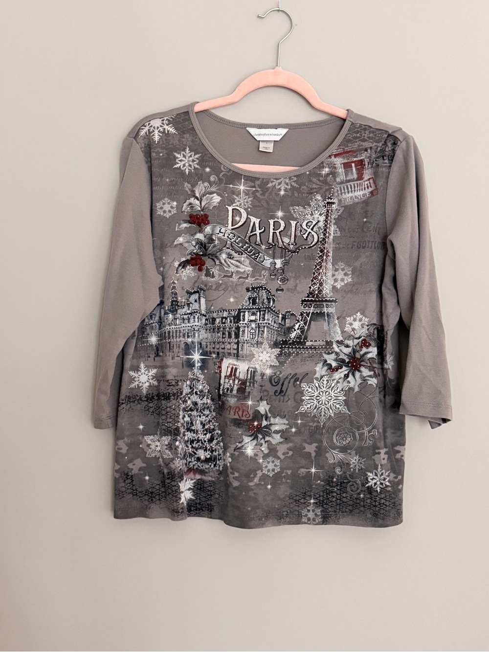 Vintage Paris Graphic Grey Women's 3/4 Sleeve Top